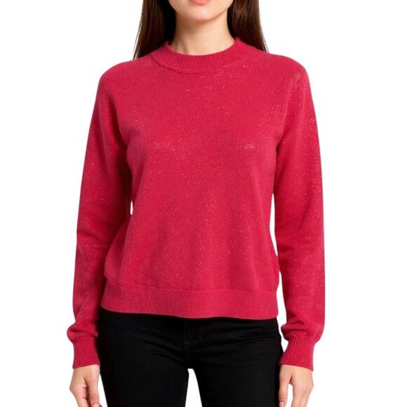 Baxter Wells Metallic Thread Sweater Women's Sz L Red Long Sleeve Mock Neck - Picture 5 of 16